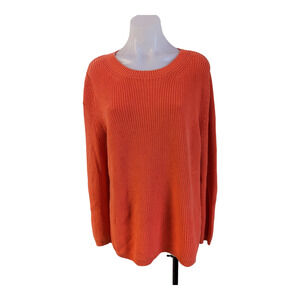 525 America Size Medium Emma Shaker Sweater Orange Cotton Knit Long Sleeves